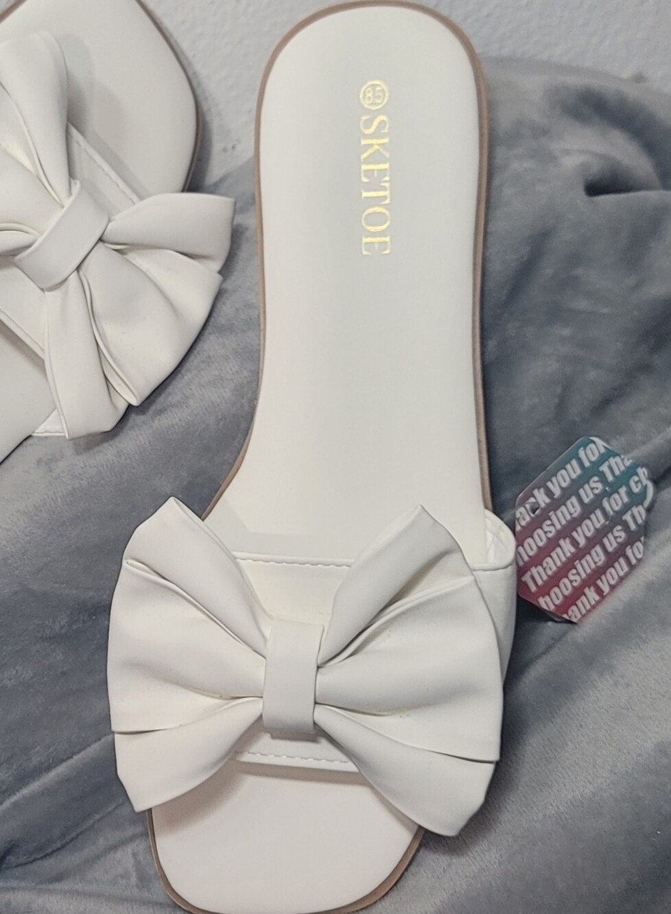 Women's White Bow Slide Sandals,flat,8.5,NWT
